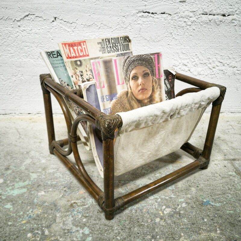 Rattan and fabric magazine holders
