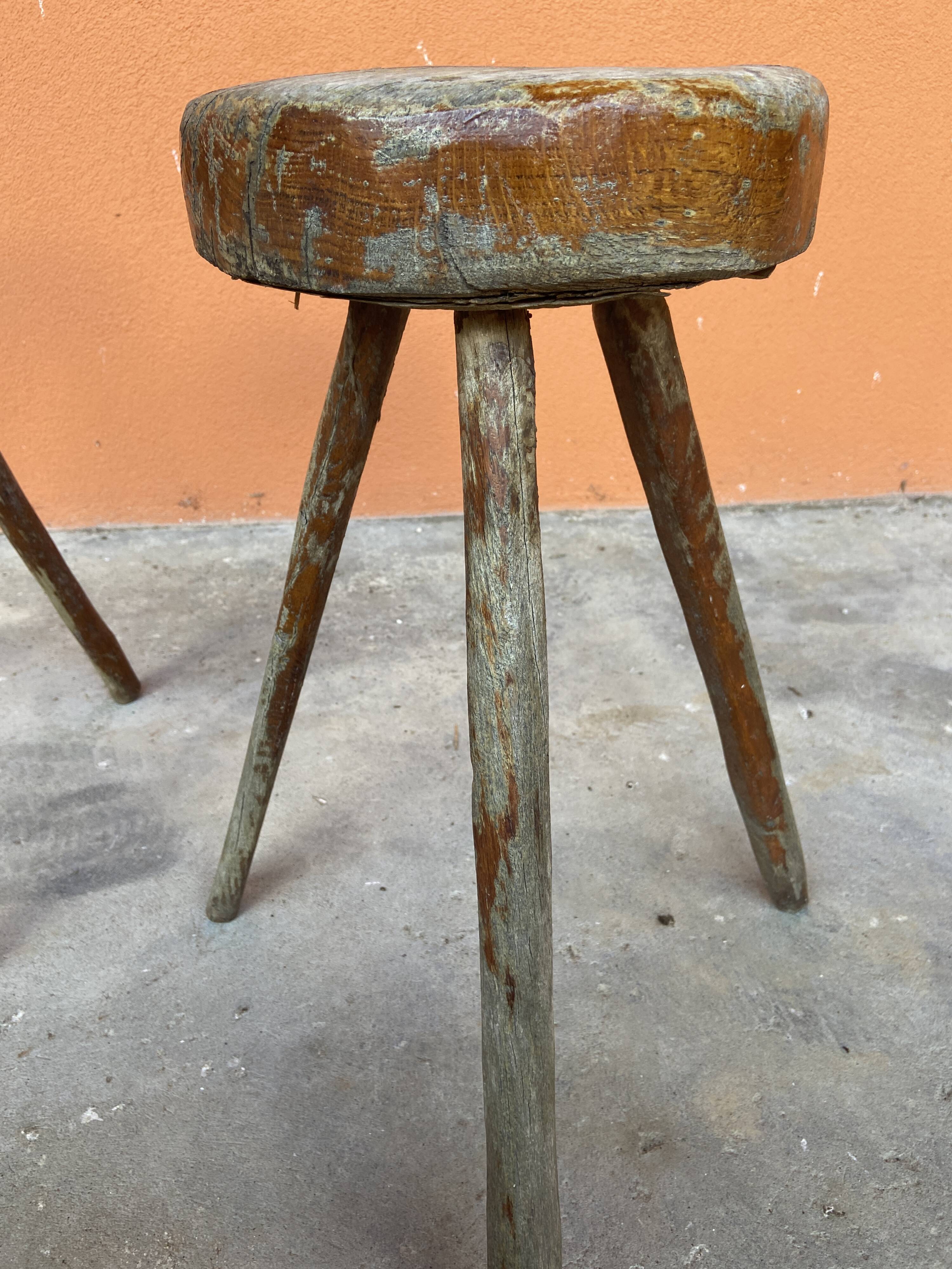 Paire de tabourets de ferme antique 1900s
