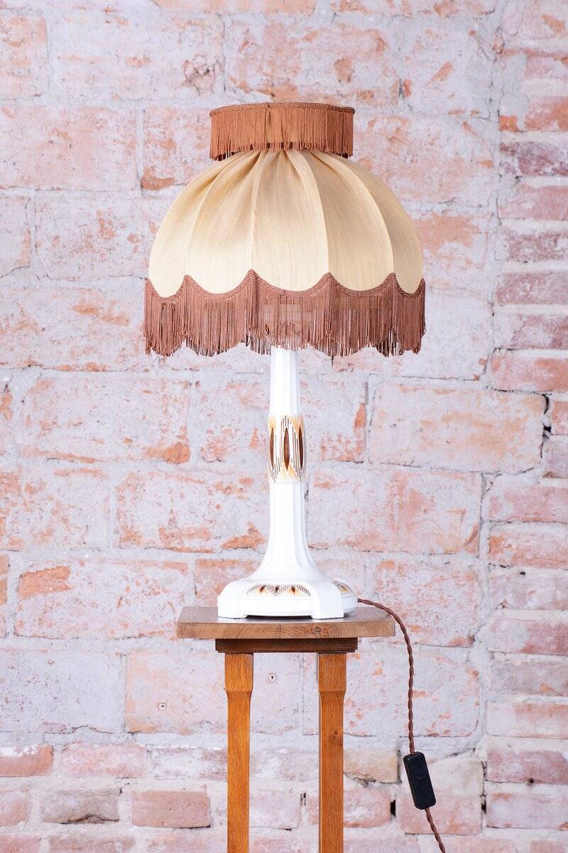 Art Deco Table Lamp in Ceramic and Textile Lampshade, Austria-Vienna, 1910s