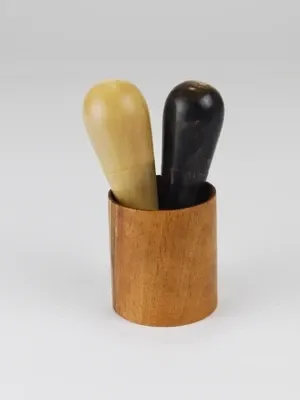 Carl Aubock II "The Bombs" salt and pepper shakers, walnut & horn, 1950s