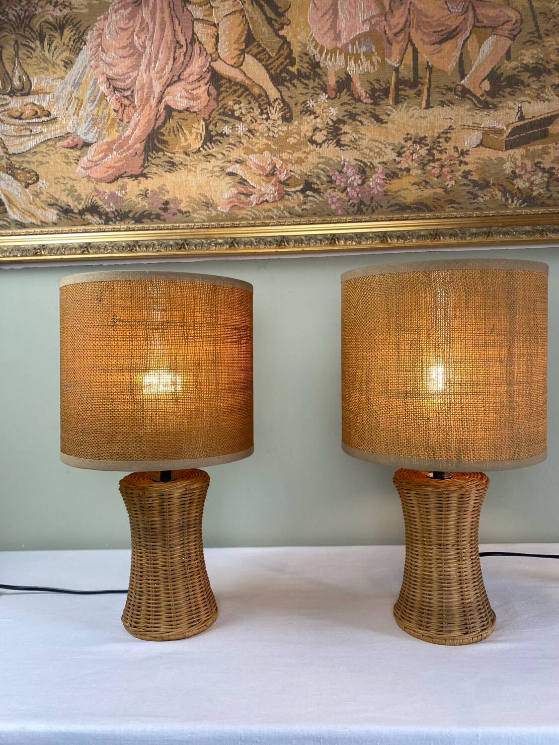 Pair of wicker lamps