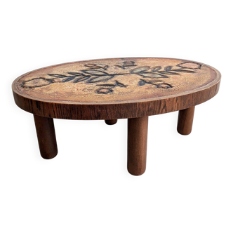 Table basse en pierre de lave et bois, années 1960