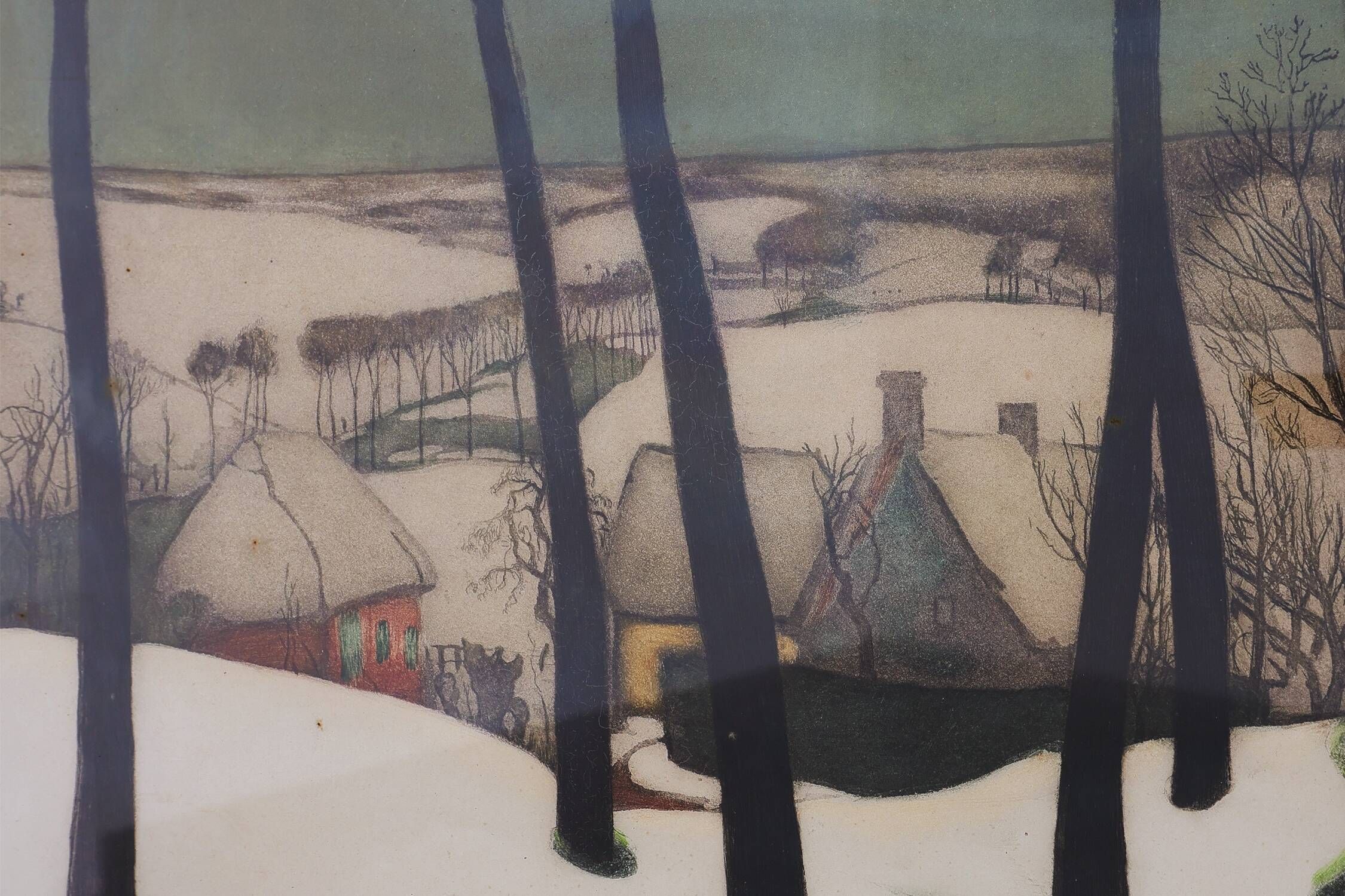 Valerius De Saedeleer Snowy Flemish Village Lithograph, Belgium ca. 1920