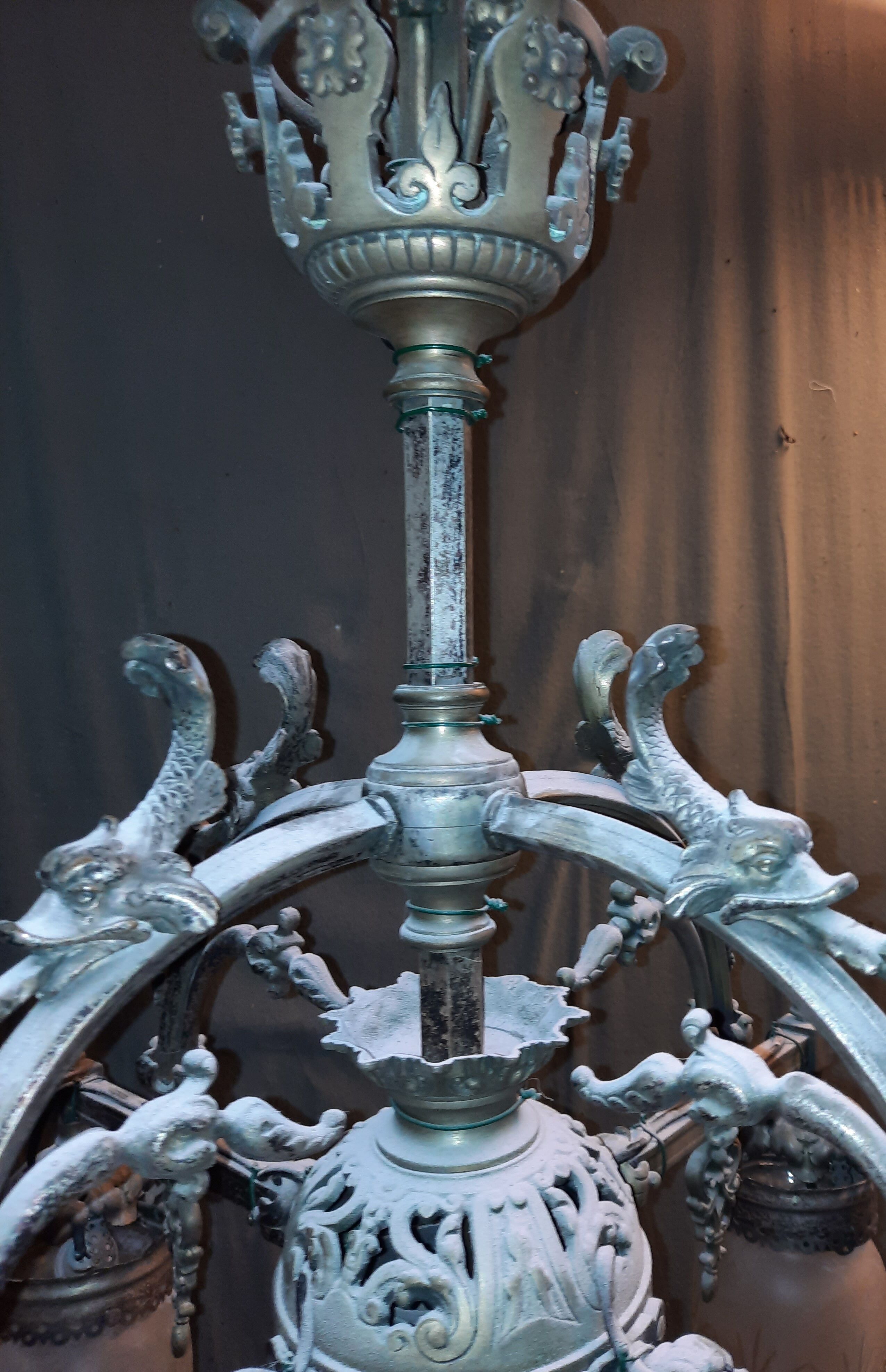 Chandelier 1900 metal and glass