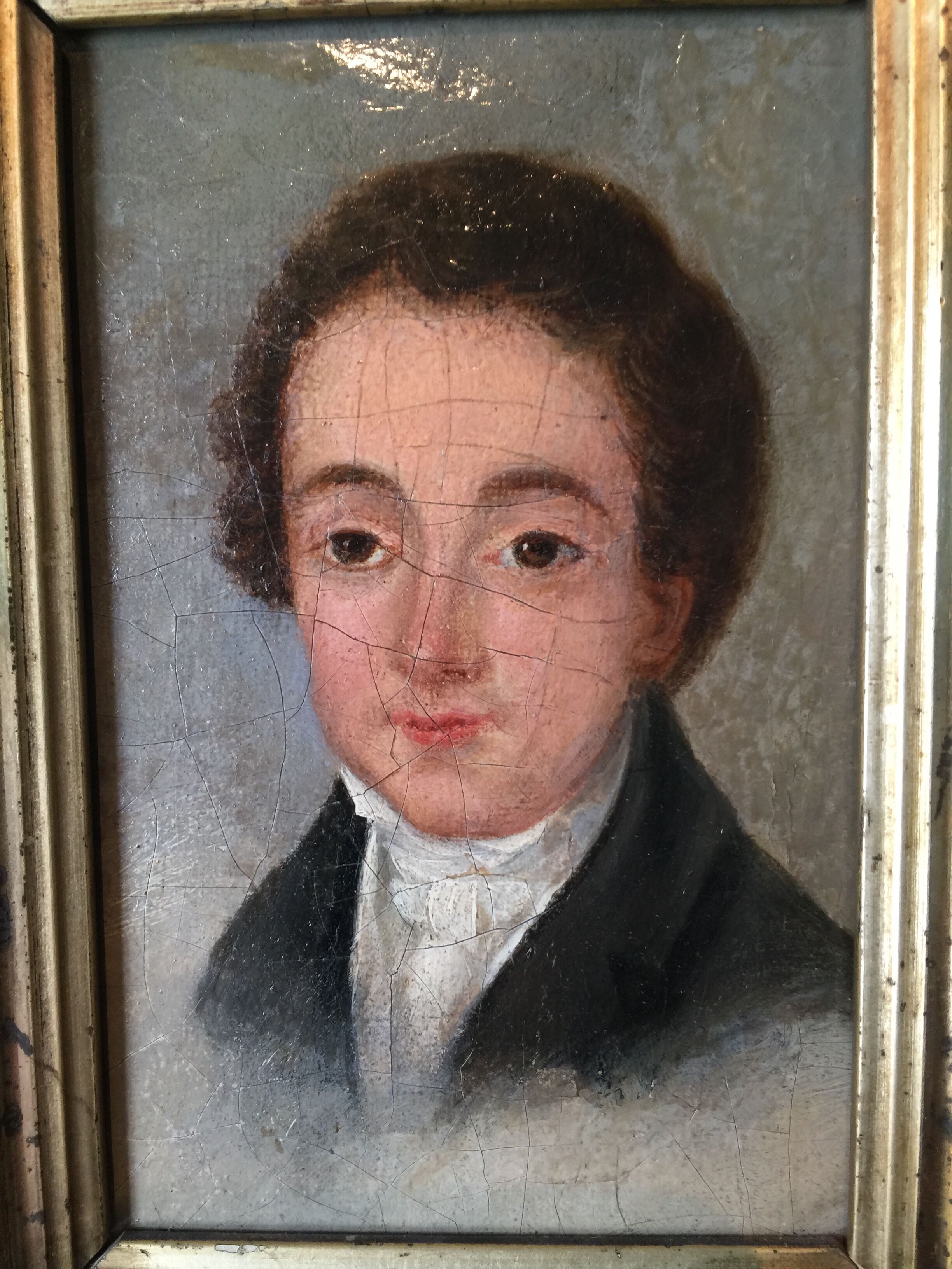 Oil on canvas mounted on panel "portrait of a young man" 19th century
