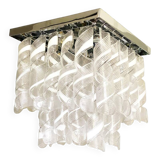 Contemporary Trasparent and White "Ricci-Curles" Murano Glass in Mazzega Style Squared Flush Mount