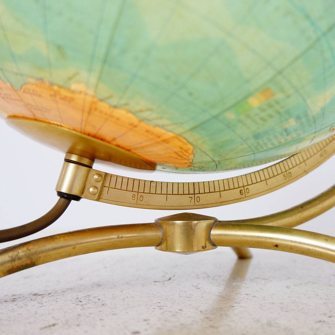 Glass & brass luminous world map by Paul Oestergaard for Colombus Verlag - 1950s