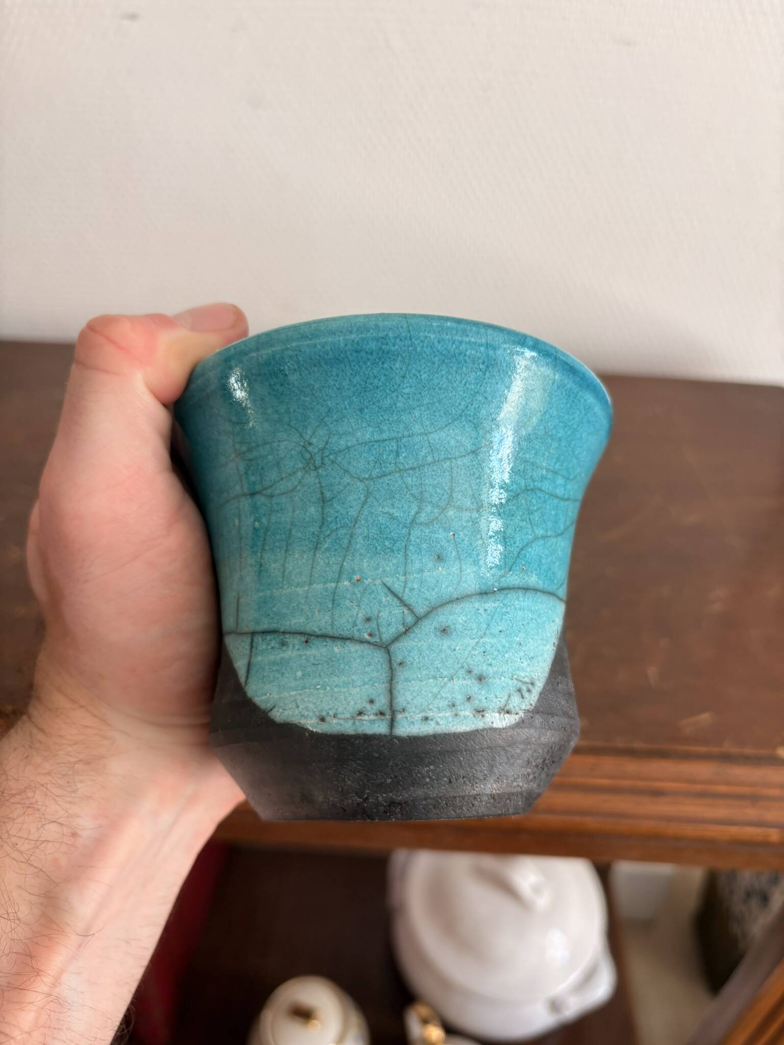 Pocket Vase Bowl Ashtray Raky Signed Pottery Craft Turquoise Z