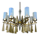 Large mid-century Italian sculptural chandelier in brass and glass, Italy, 1950s
