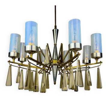 Grand lustre sculptural italien en laiton et verre, Italie, années 1950.