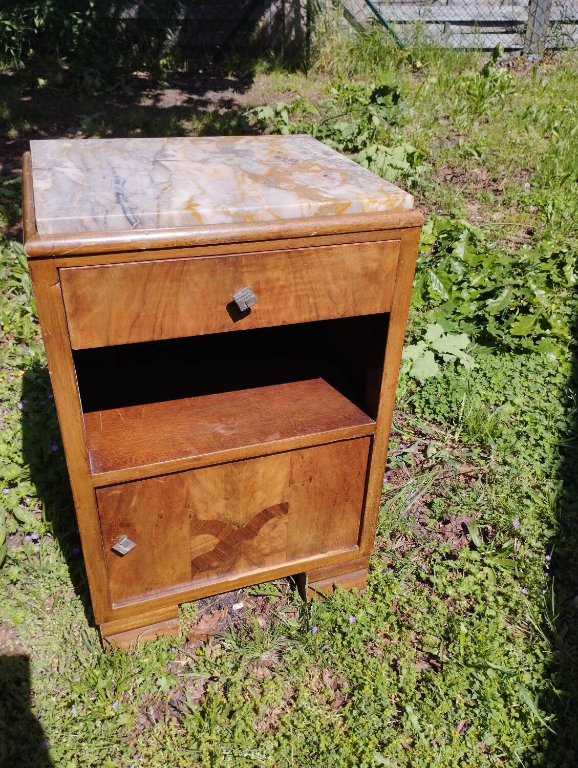 Art deco bedside table, marble top