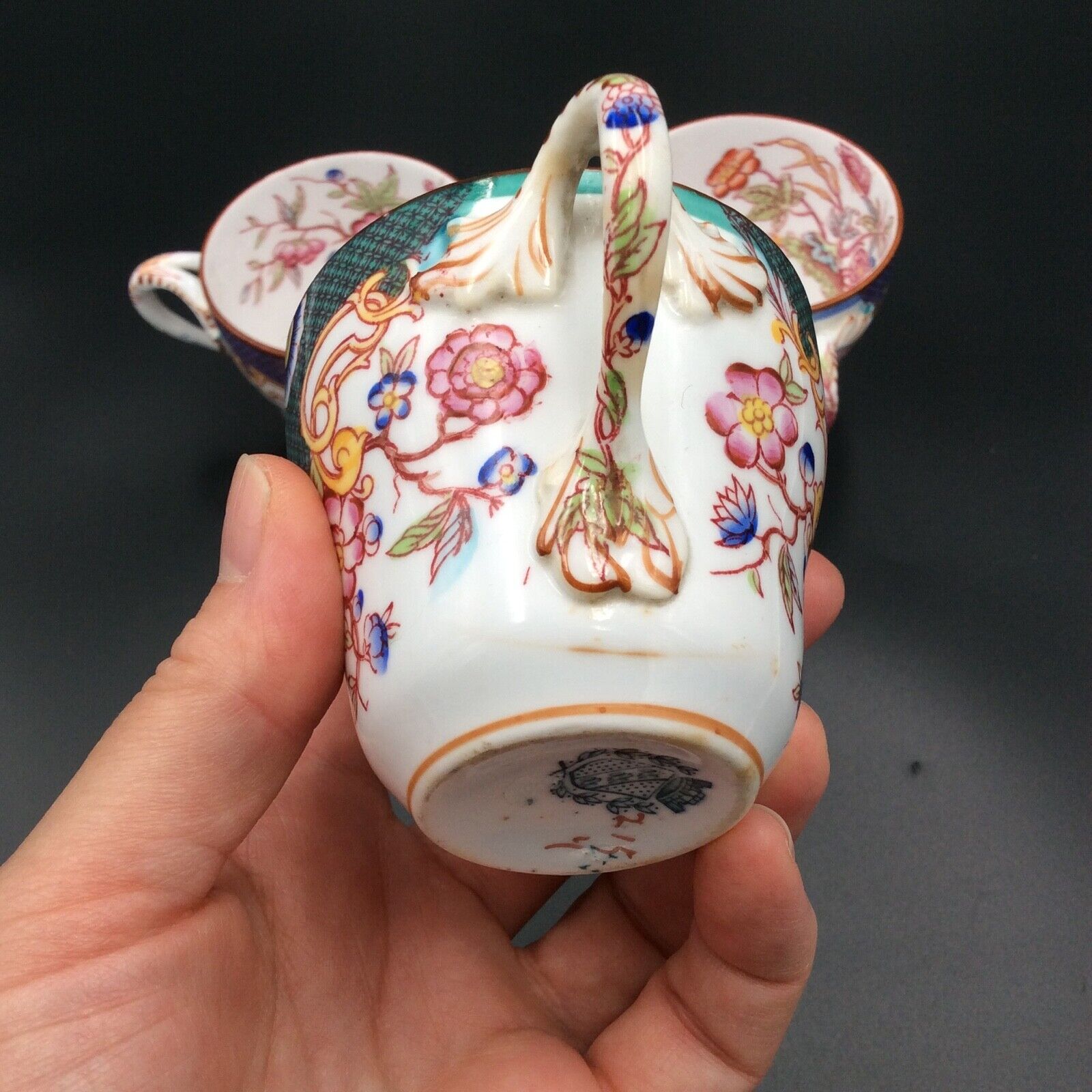 3 porcelain coffee cups sarreguemines decor minton n°215