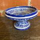 Fruit Bowl White Ceramic Vintage Blue Decor #D552