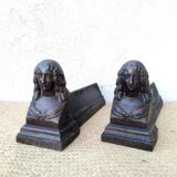 Pair of bust fireplace andirons Louise de La Vallière XIX