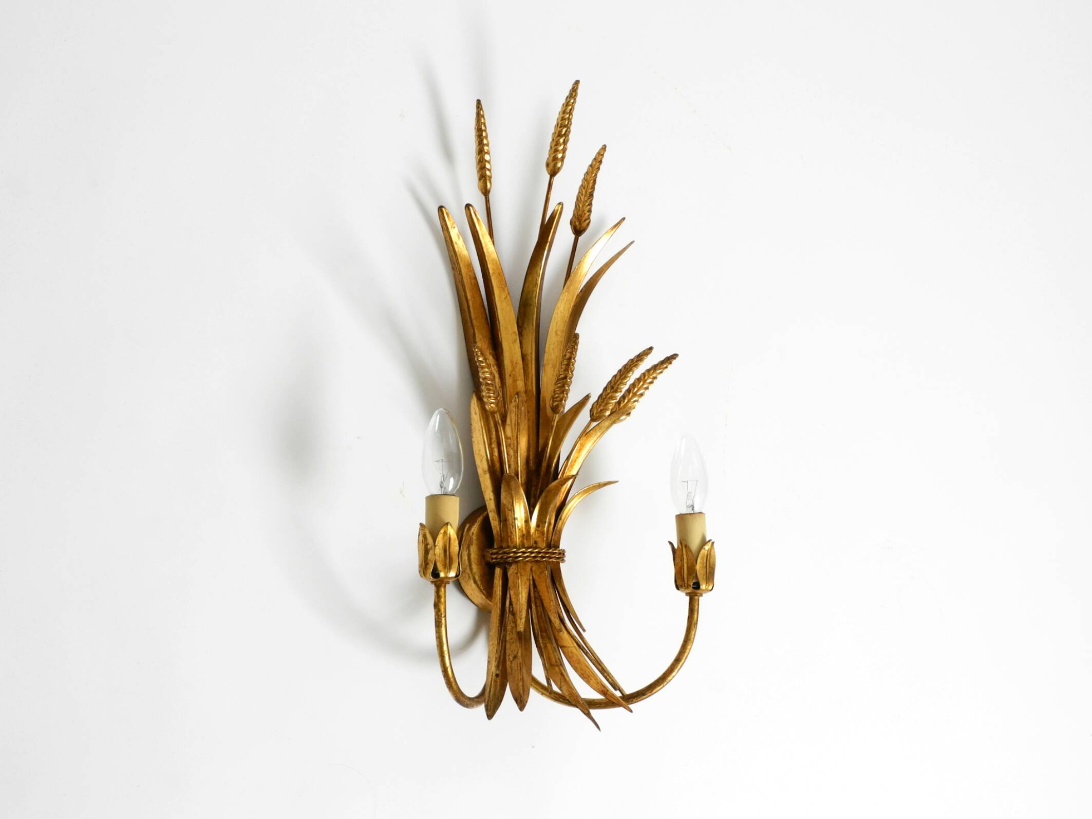 Beautiful large 70s gold-plated 2-armed metal wall lamp by Hans Kögl