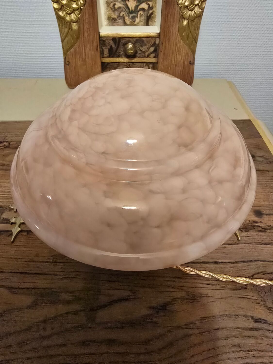 Clichy pink glass globe bowl converted into a table lamp.