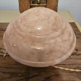 Clichy pink glass globe bowl converted into a table lamp.