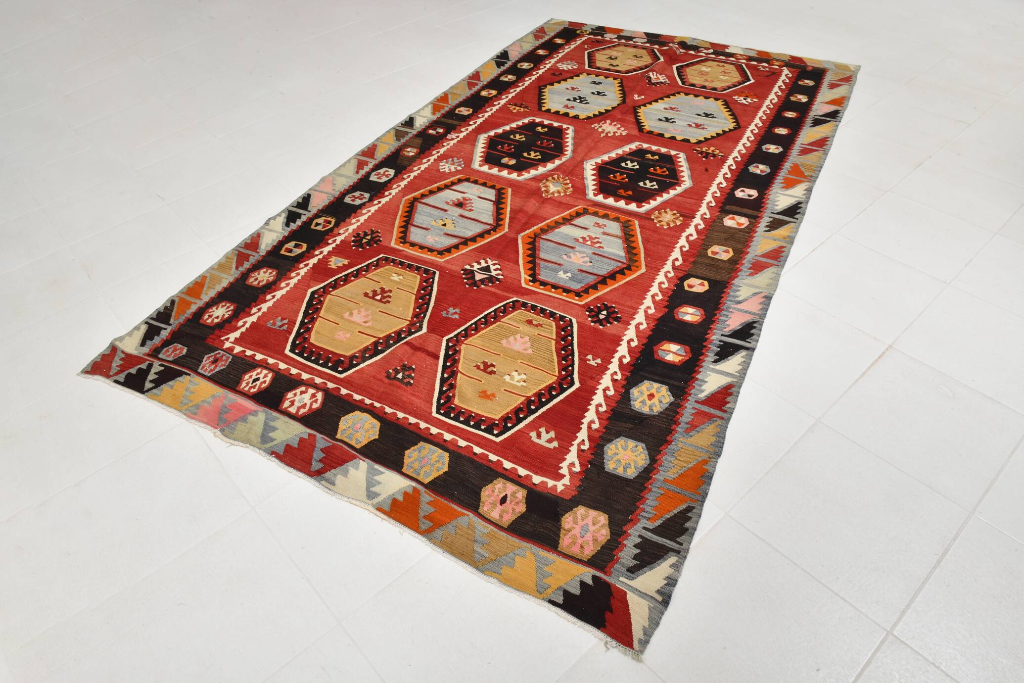 6x11 Tile Color Anatolian Kilim Rug, Turkish Kilim Rug, 183x324Cm