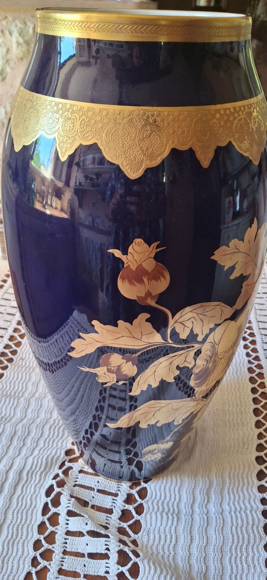 Limoges vase in blue and gold