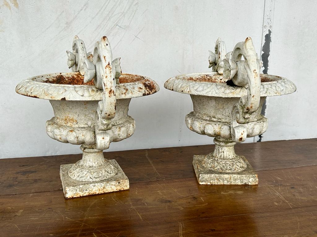 Pair of cast iron garden vases late nineteenth