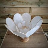 Flower table lamp made of rattan and white linen petals