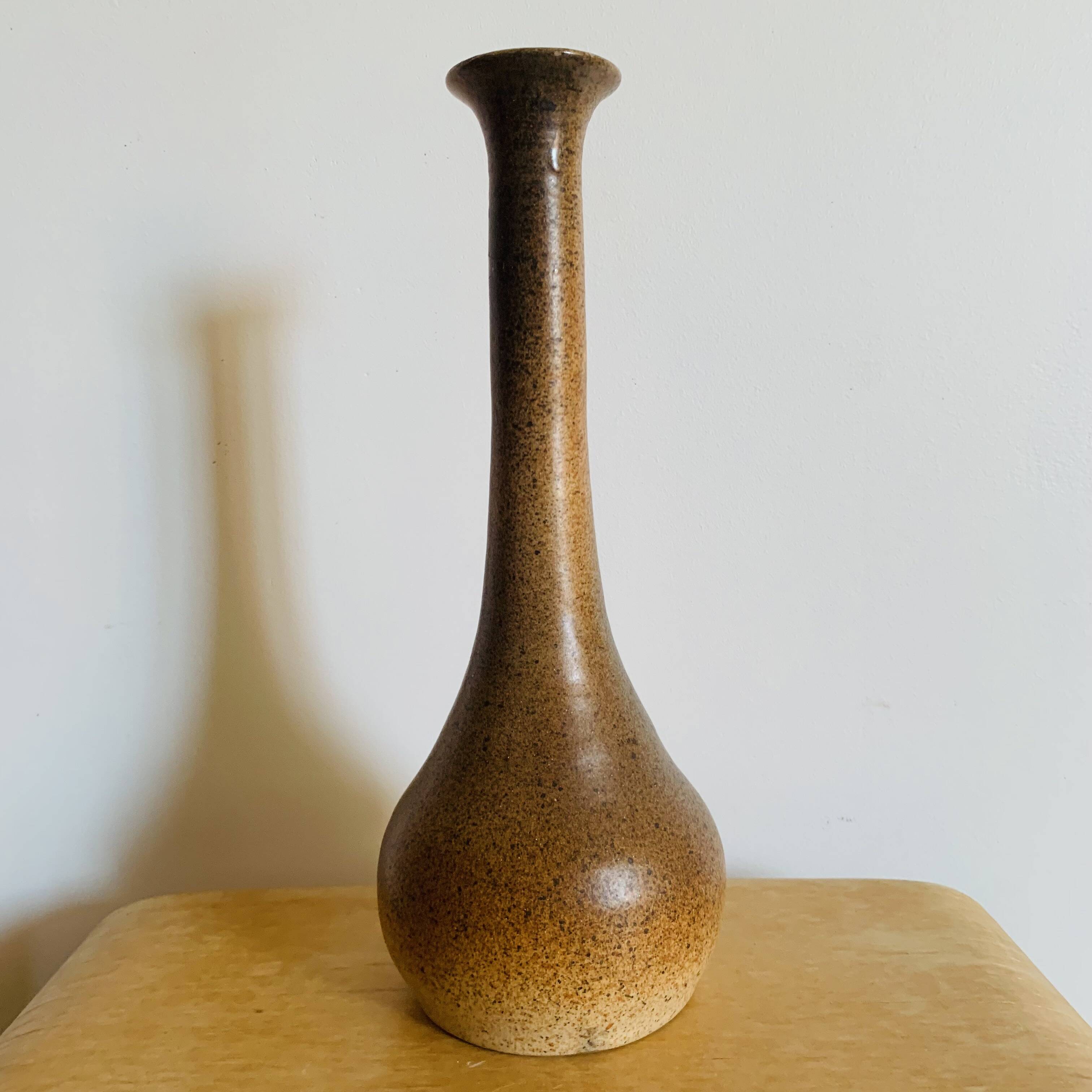 Vintage speckled brown stoneware soliflore vase – 1960s/70s