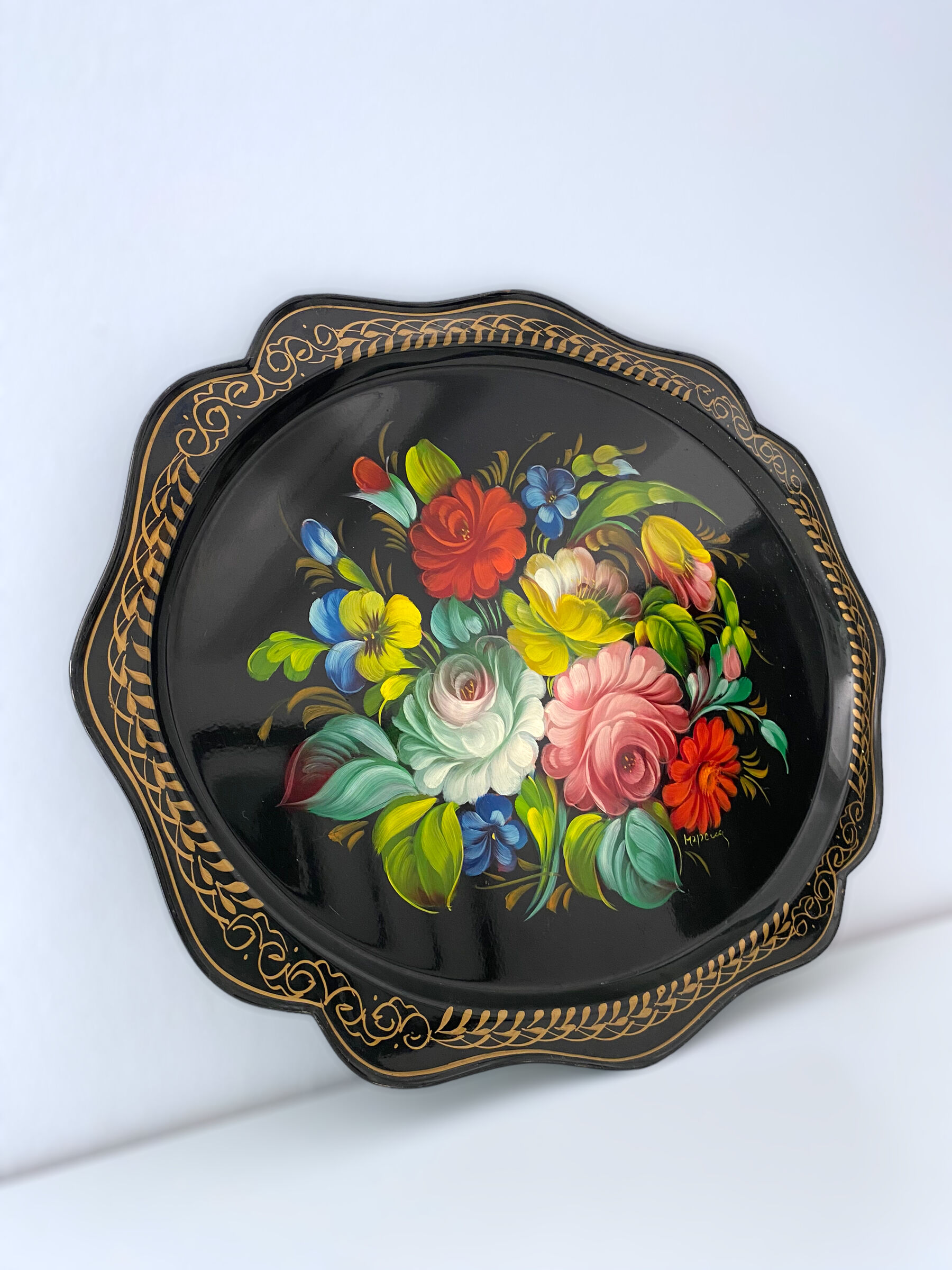 Metal tray Russian folk craft Jostovo