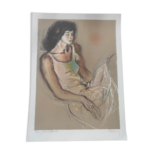 Femme assoupie lithographie originale