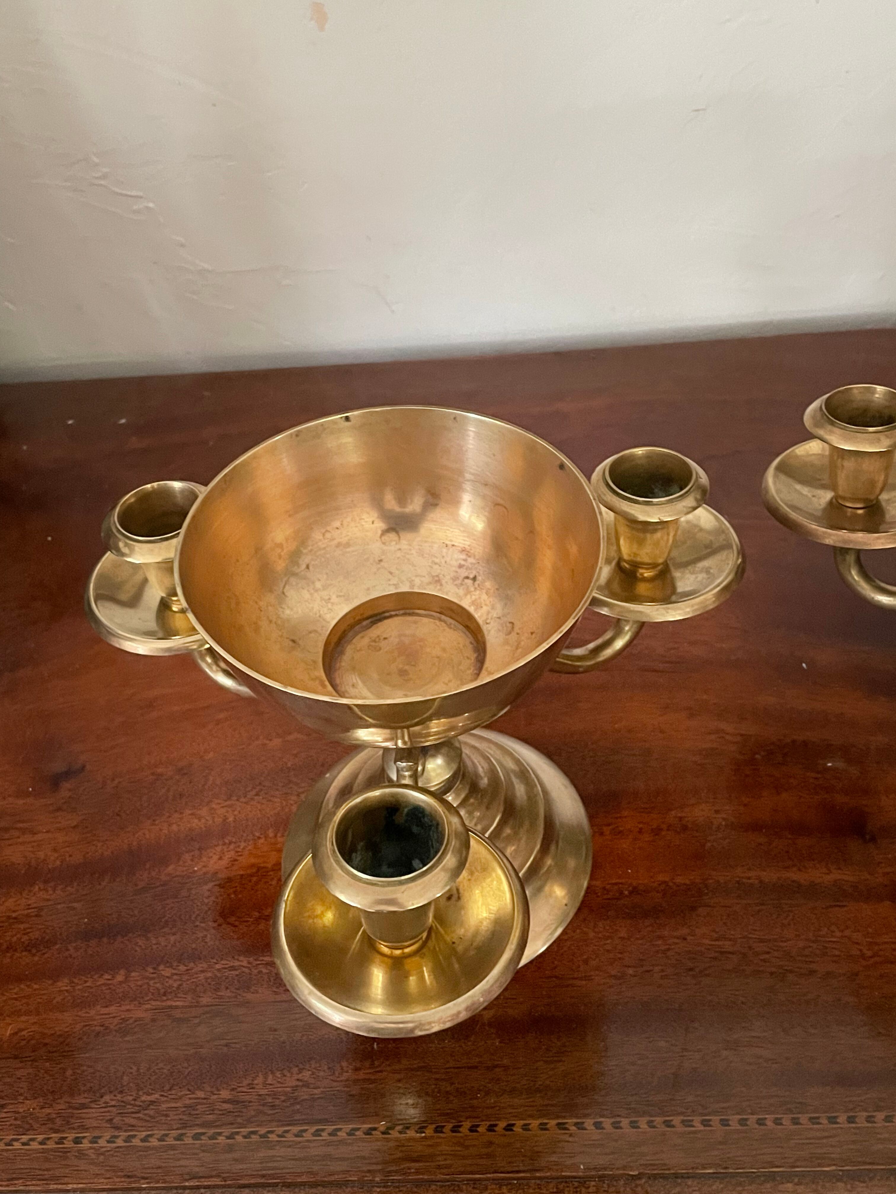 Pair of solid brass calyx candlesticks
