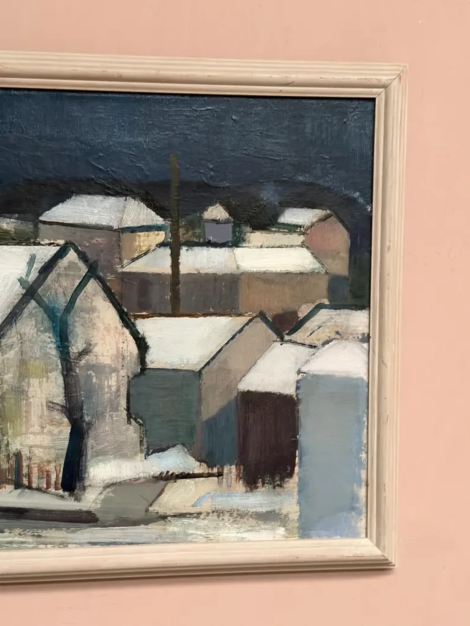 Original Swedish Oil on Canvas – "Winter Night in the City" by Helmer Forslund – Signed – Vintage and Framed – 45 × 37 cm (17.7" × 14.6")