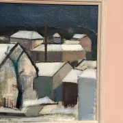 Original Swedish Oil on Canvas – "Winter Night in the City" by Helmer Forslund – Signed – Vintage and Framed – 45 × 37 cm (17.7" × 14.6")