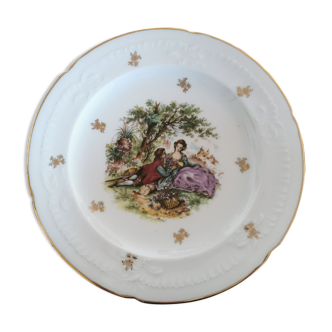 Assiette porcelaine de gien à décor fragonnard romantique