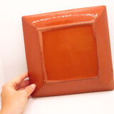 Square Mediterranean glazed earthenware dish with green flowers