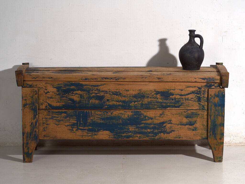 Antique chest painted blue made of pine – Central Europe, circa 1870