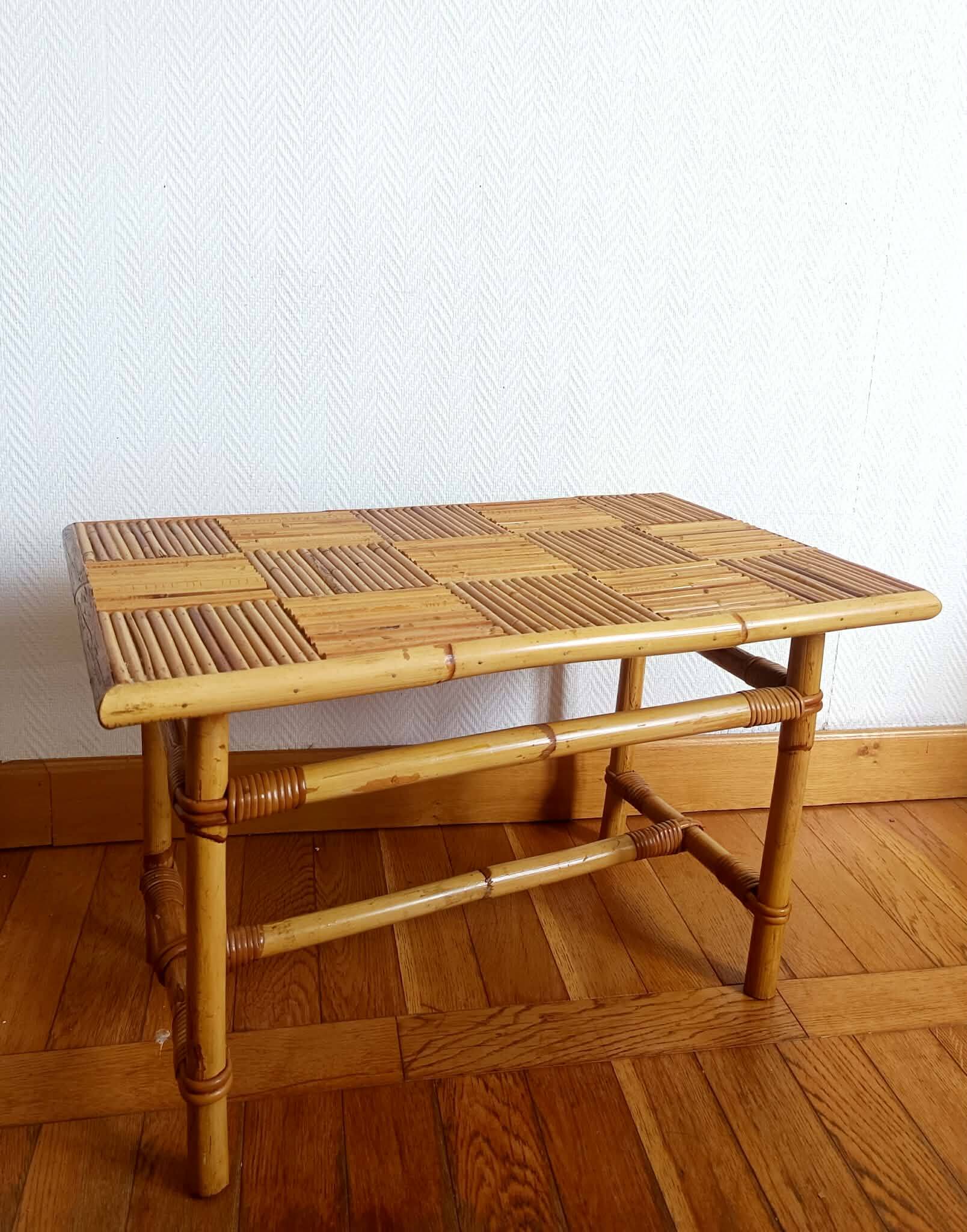 Bamboo coffee table in Audoux Minet vintage style from the 1960s.