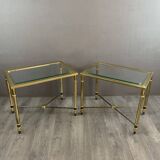 Paire de tables d’appoint en métal et verre, XXème siècle