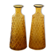 Paire vases carafes en verre sculpté ambre 70's