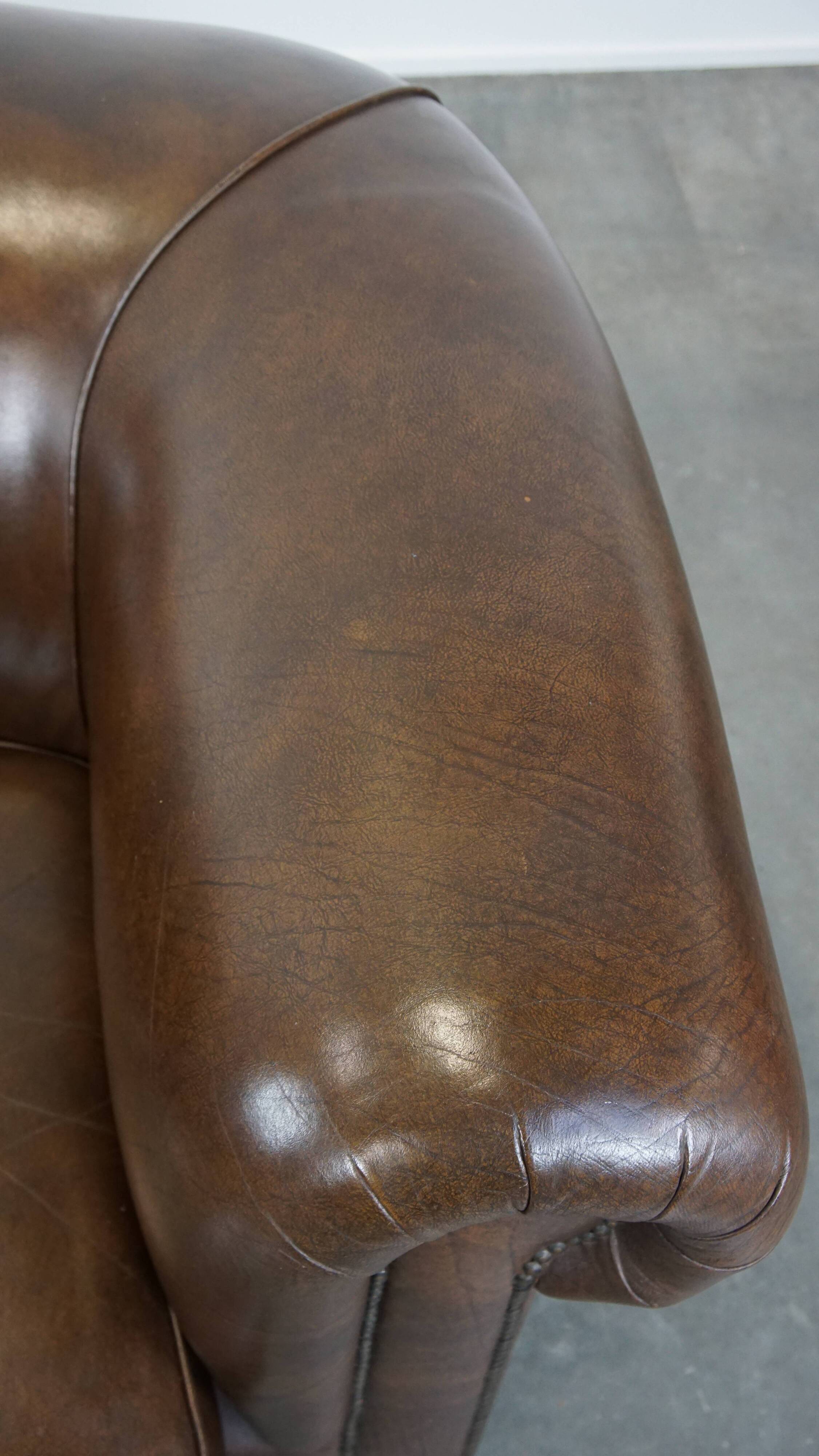 Large, Dark Cowhide Leather Chesterfield Armchair