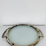 Plateau en métal argenté et verre, vintage