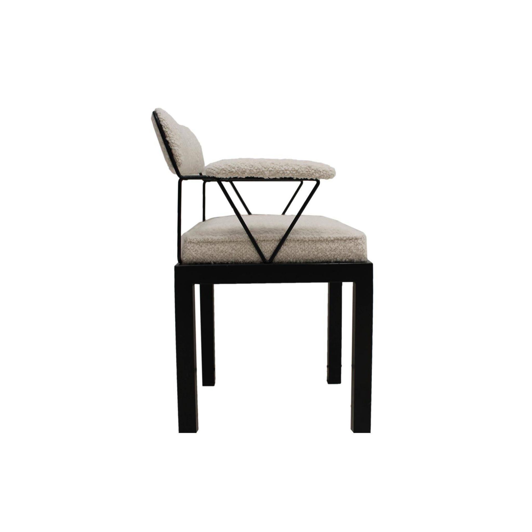 Mid Modern Ettore Sottsass Lodge Italian Black Metal and Wool Chairs, Set of Six