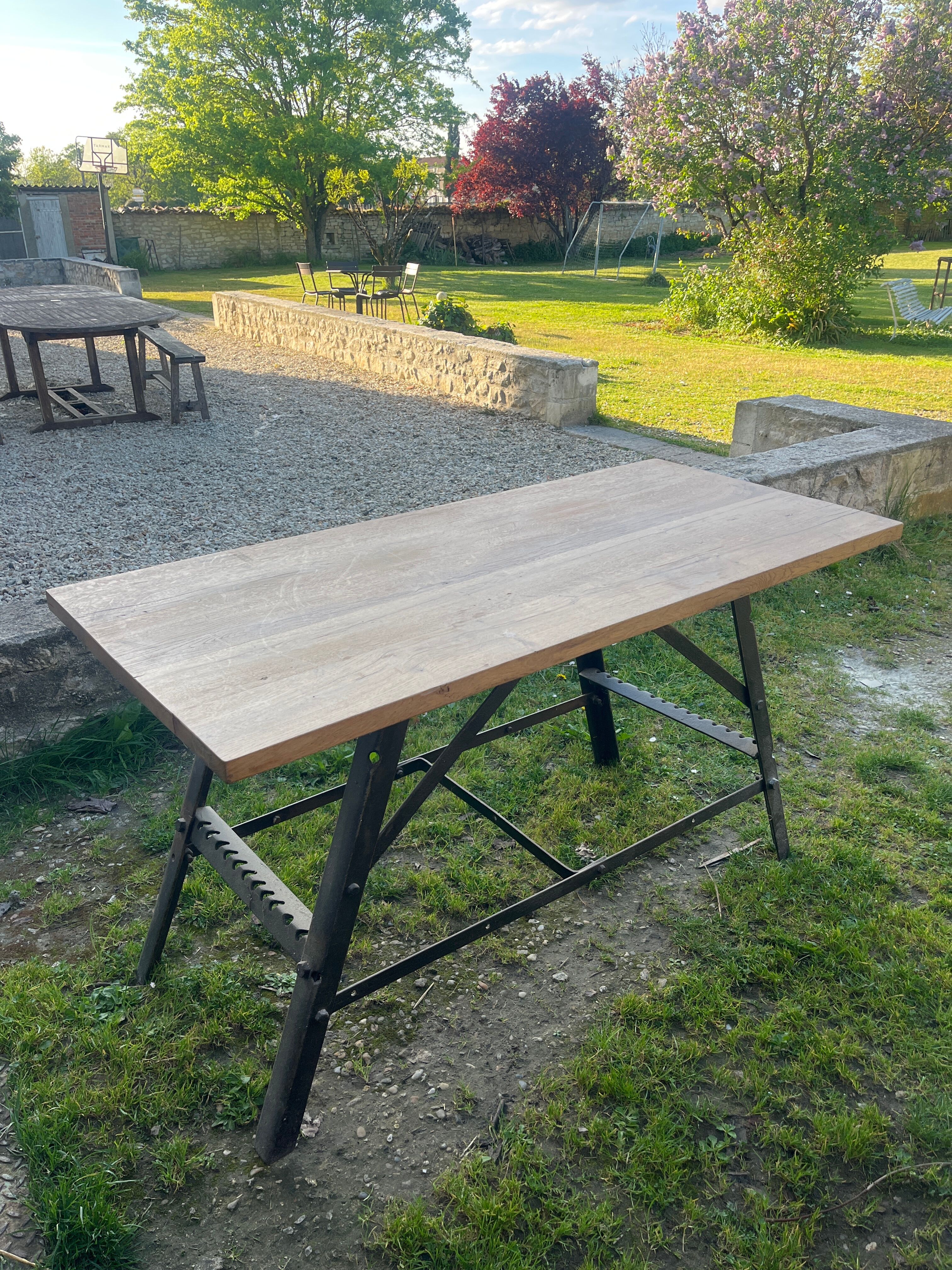 Industrial console, oak top and metal structure.