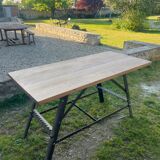 Industrial console, oak top and metal structure.