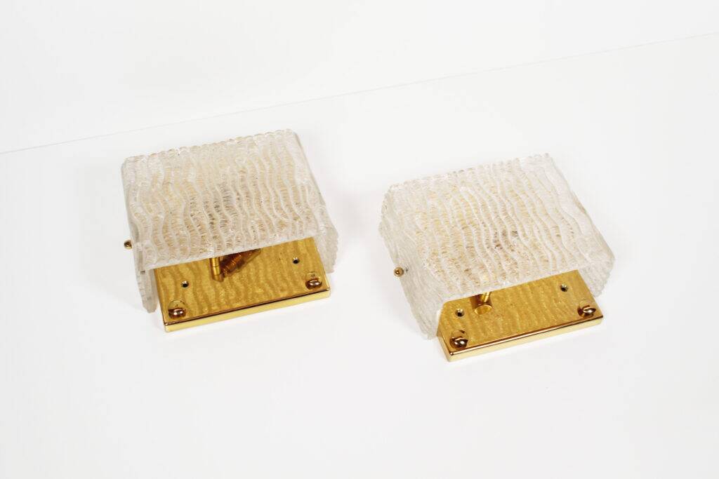 Pair of 1970s Italian brass & Murano glass wall lights