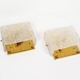 Pair of 1970s Italian brass & Murano glass wall lights