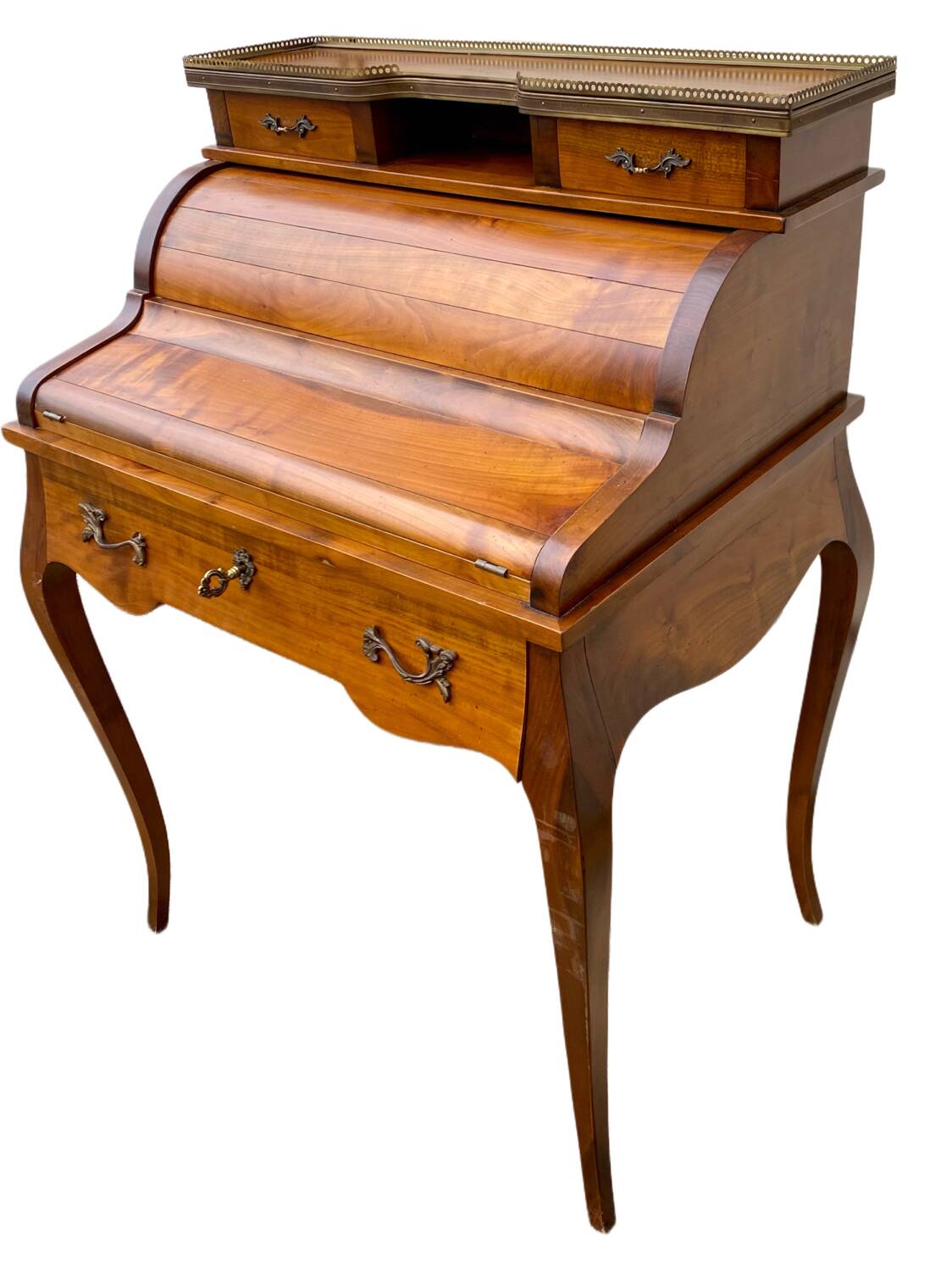 Secrétaire bureau à cylindre de style Louis XV, 6 tiroirs