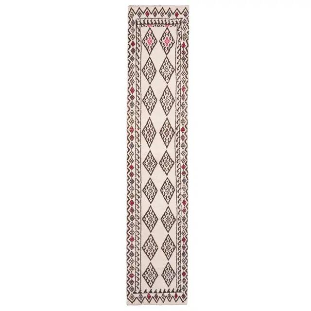 Vintage Turkish Hand-Knotted Wool Cotton White Runner 80x401