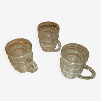 Set of 3 small glass beer mugs/glasses