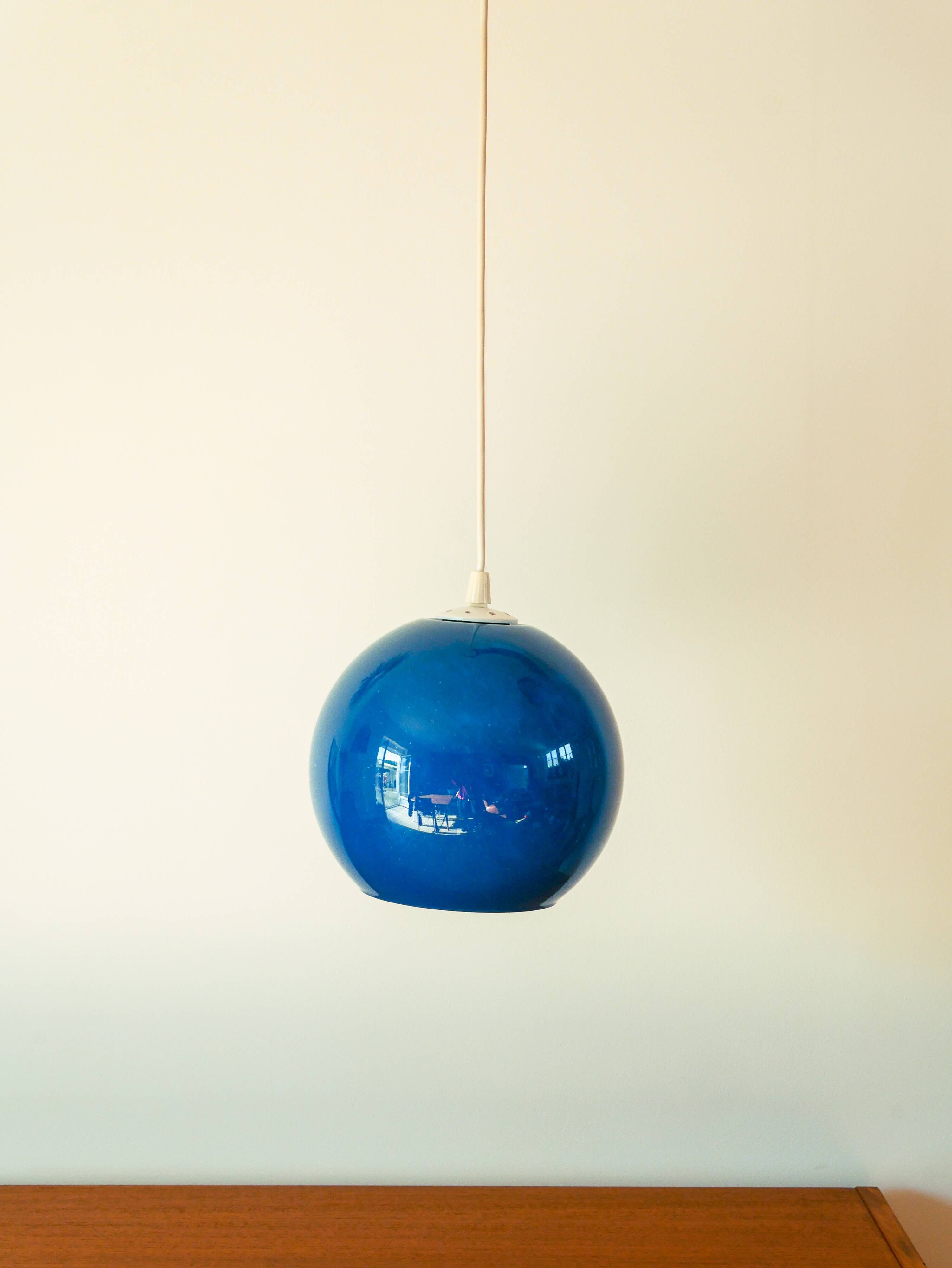 Spherical pendant light in royal blue opaline design 1970