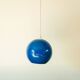 Spherical pendant light in royal blue opaline design 1970