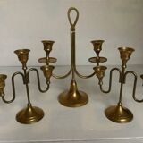 Trio of brass candlesticks with tulip bases